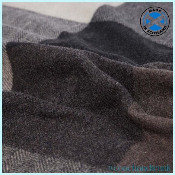 100% GENUINE Scottish Wool Blanket Import NEW WITH TAGS Block Check Herringbone - Picture 9 of 11